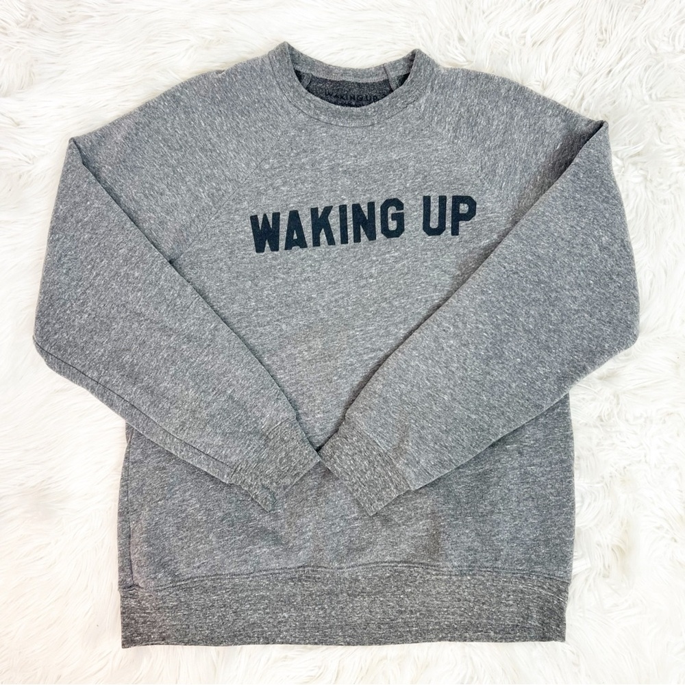 WAKING UP GRAY CREWNECK LONG SLEEVE PULLOVER GRAPHIC SWEATSHIRT MENS MEDIUM